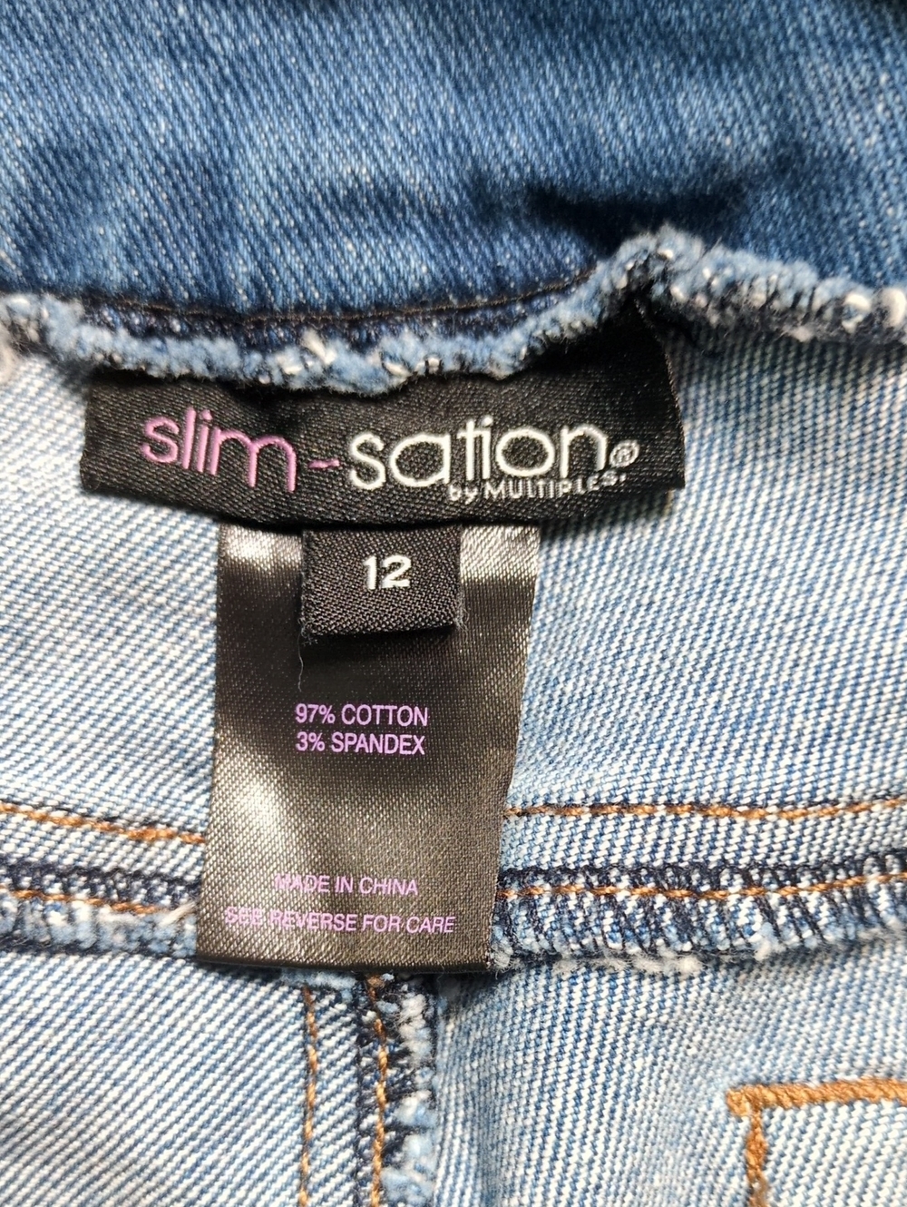 Slim-Sation 5-Pocket Crop Jeans Stretch Pull On Fringe Blue Size 12 - Picture 2 of 16